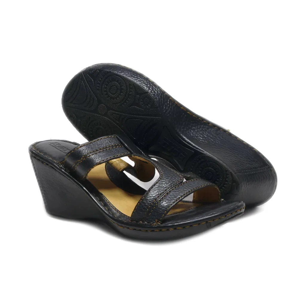 Born Wedge Sandals Leather Black Colour For Women