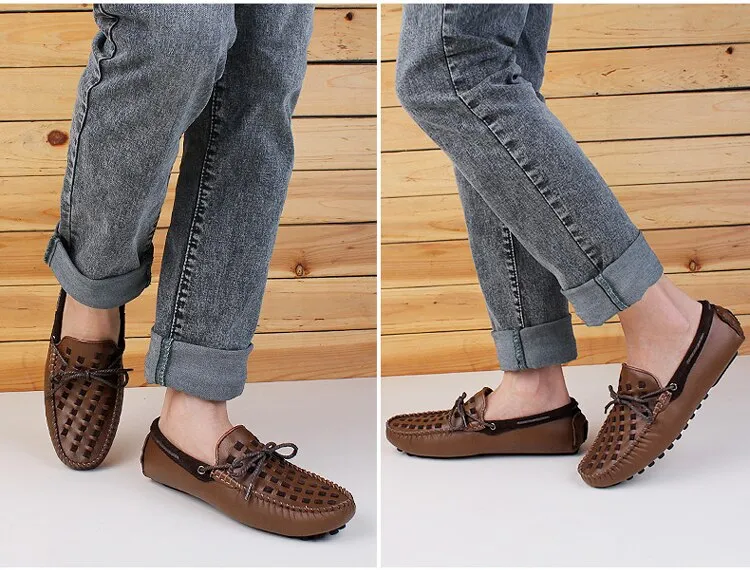 Breathable Comfortable Checkered Embossing Leather Loafers
