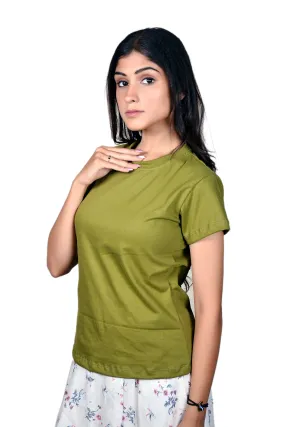 Classic Fit Women Olive Green Tshirt