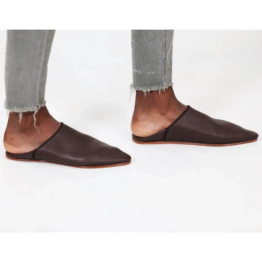 Classic Moroccan Handmade Brown Leather Slippers