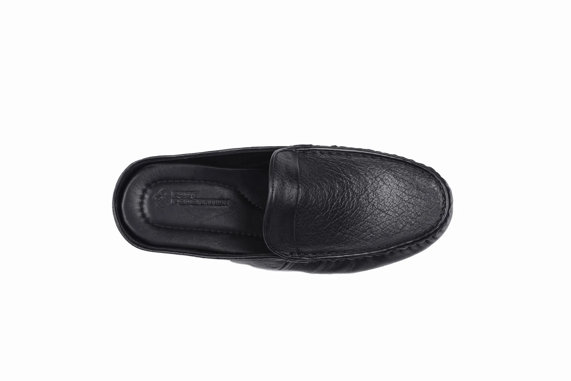 FOOT FEDERATION MOC-TOE MEN'S LEATHER SLIPPER DEERSKIN BLACK