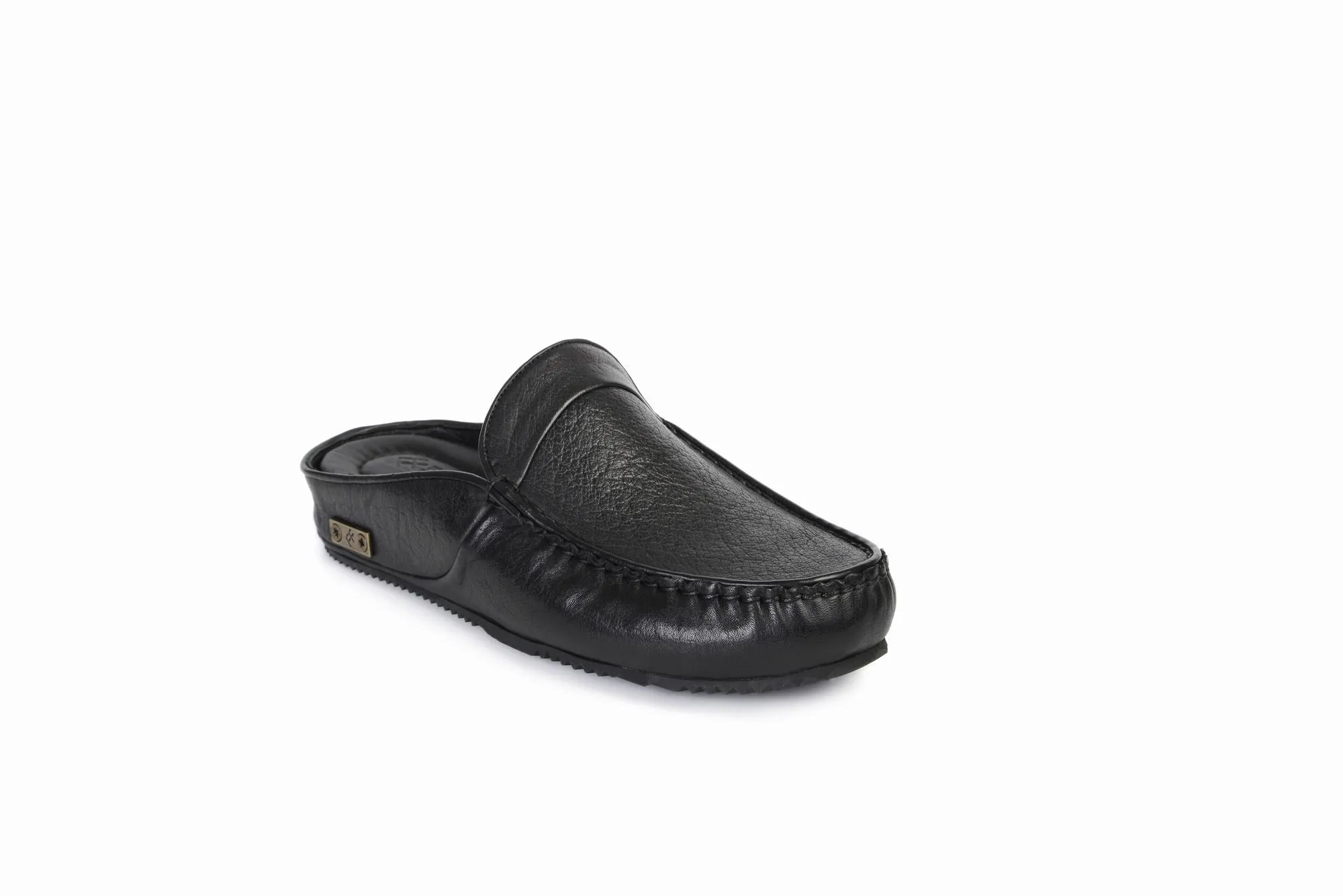 FOOT FEDERATION MOC-TOE MEN'S LEATHER SLIPPER DEERSKIN BLACK