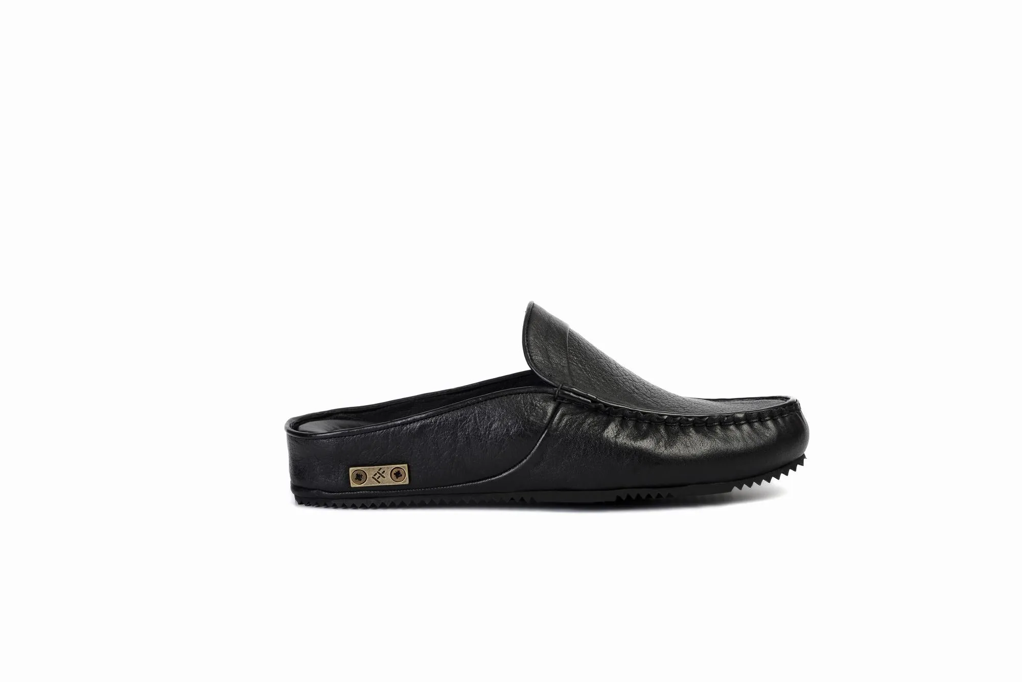 FOOT FEDERATION MOC-TOE MEN'S LEATHER SLIPPER DEERSKIN BLACK