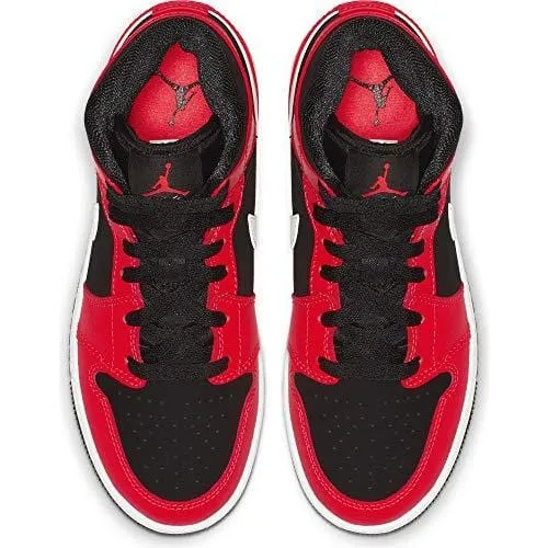 Jordan Boy's Air Jordan 1 Mid (GS) Basketball Shoe, Black/Infrared 23/White, 5.5 M US Big Kid