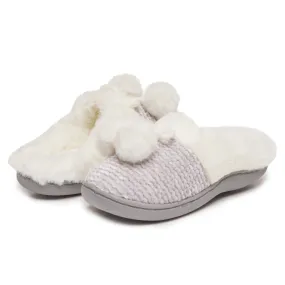 Laura Ashley Girl's Close Stitch Knit Clog Slippers with Pom Poms