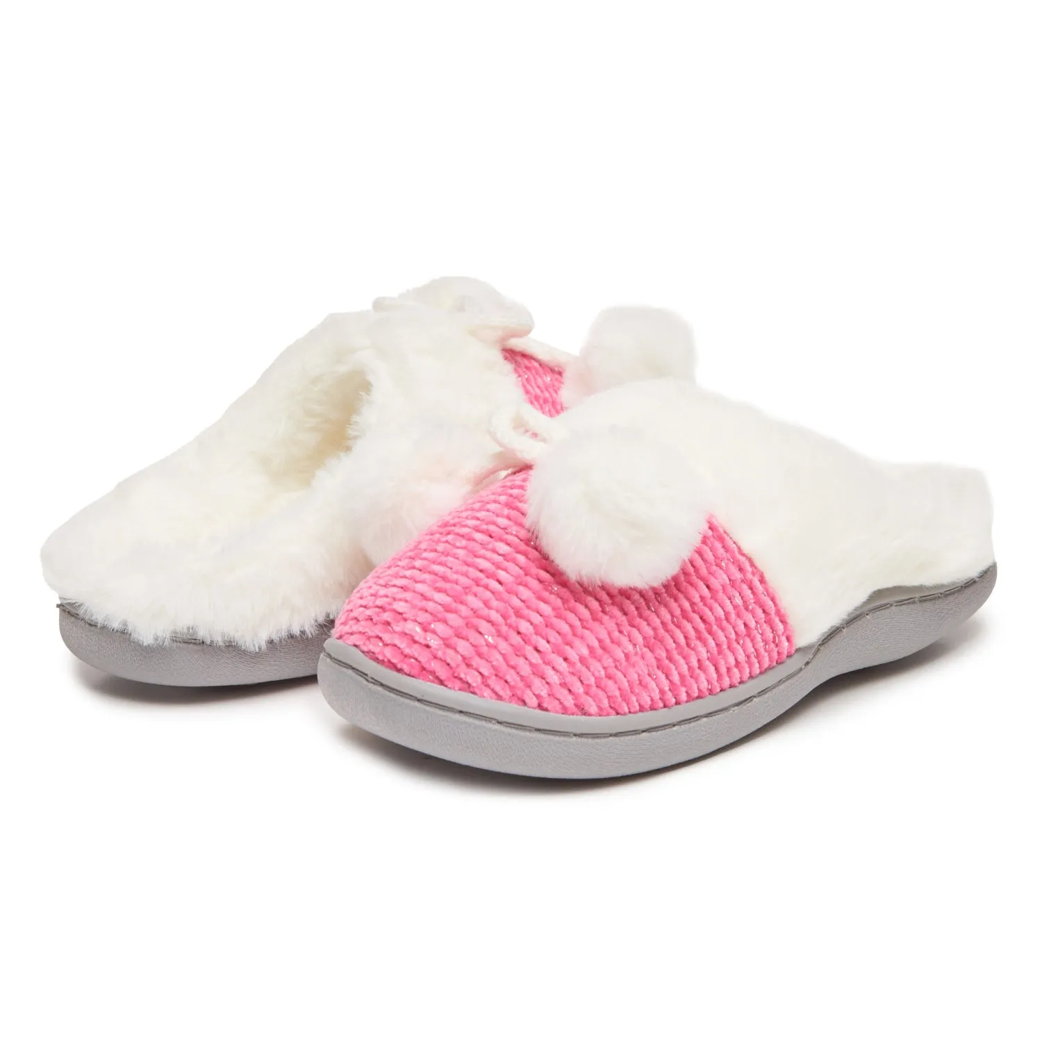 Laura Ashley Girl's Close Stitch Knit Clog Slippers with Pom Poms