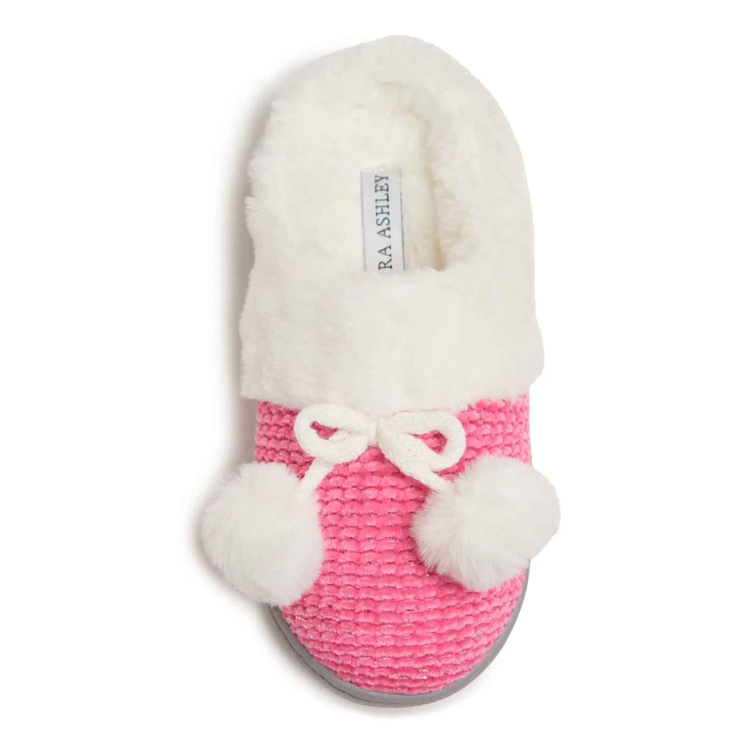 Laura Ashley Girl's Close Stitch Knit Clog Slippers with Pom Poms