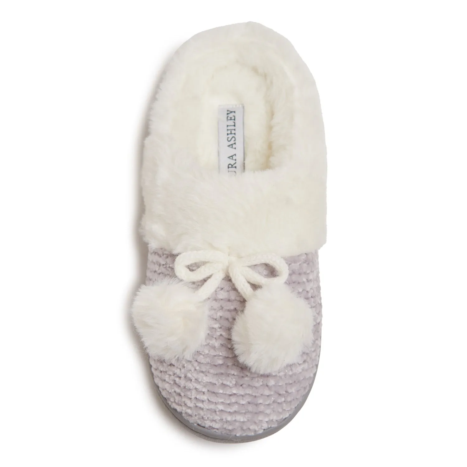 Laura Ashley Girl's Close Stitch Knit Clog Slippers with Pom Poms