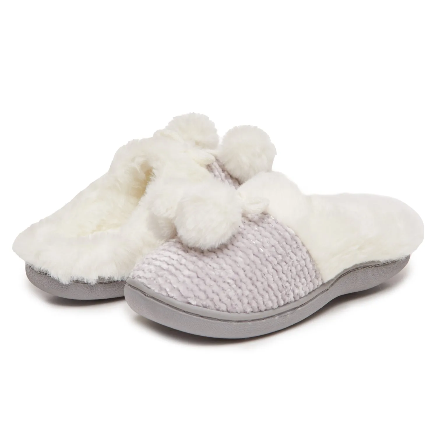 Laura Ashley Girl's Close Stitch Knit Clog Slippers with Pom Poms