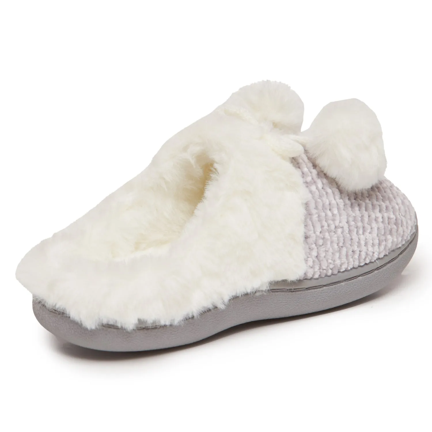 Laura Ashley Girl's Close Stitch Knit Clog Slippers with Pom Poms