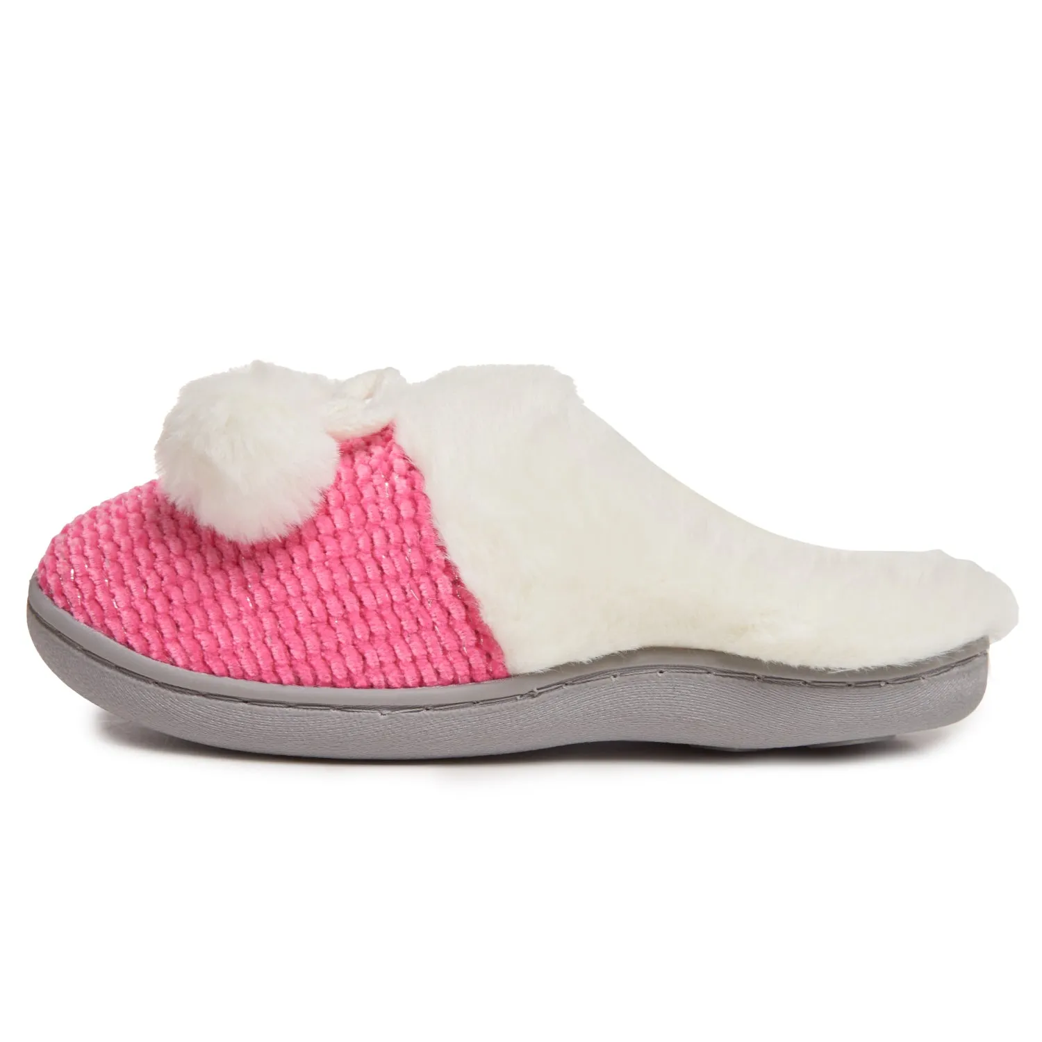 Laura Ashley Girl's Close Stitch Knit Clog Slippers with Pom Poms