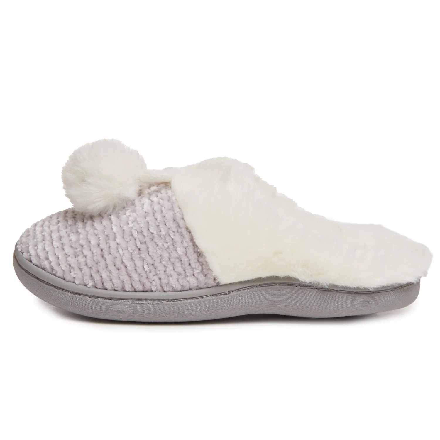Laura Ashley Girl's Close Stitch Knit Clog Slippers with Pom Poms