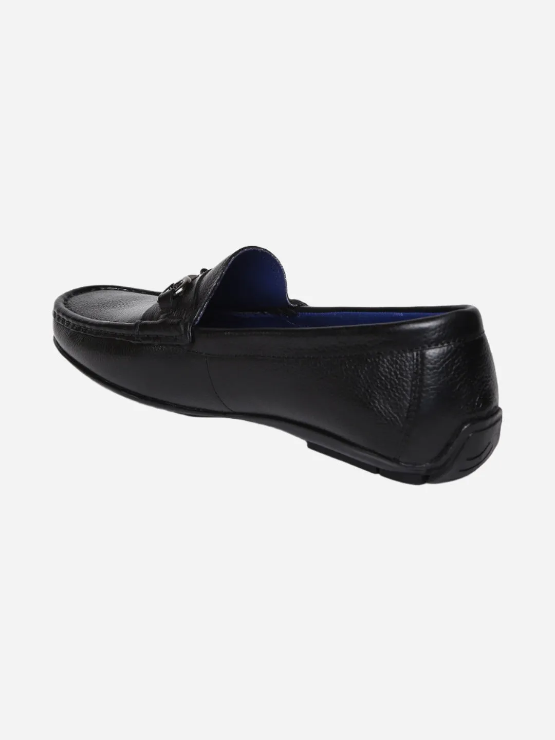 Masabih Genuine Milled Leather Black Mocassin Shoes with Saddle Ornument for Men
