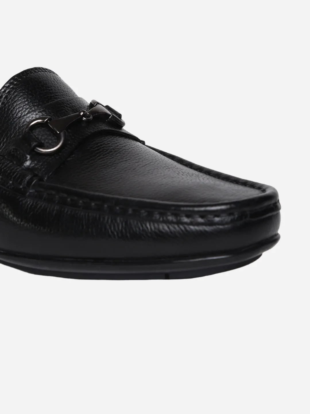 Masabih Genuine Milled Leather Black Mocassin Shoes with Saddle Ornument for Men