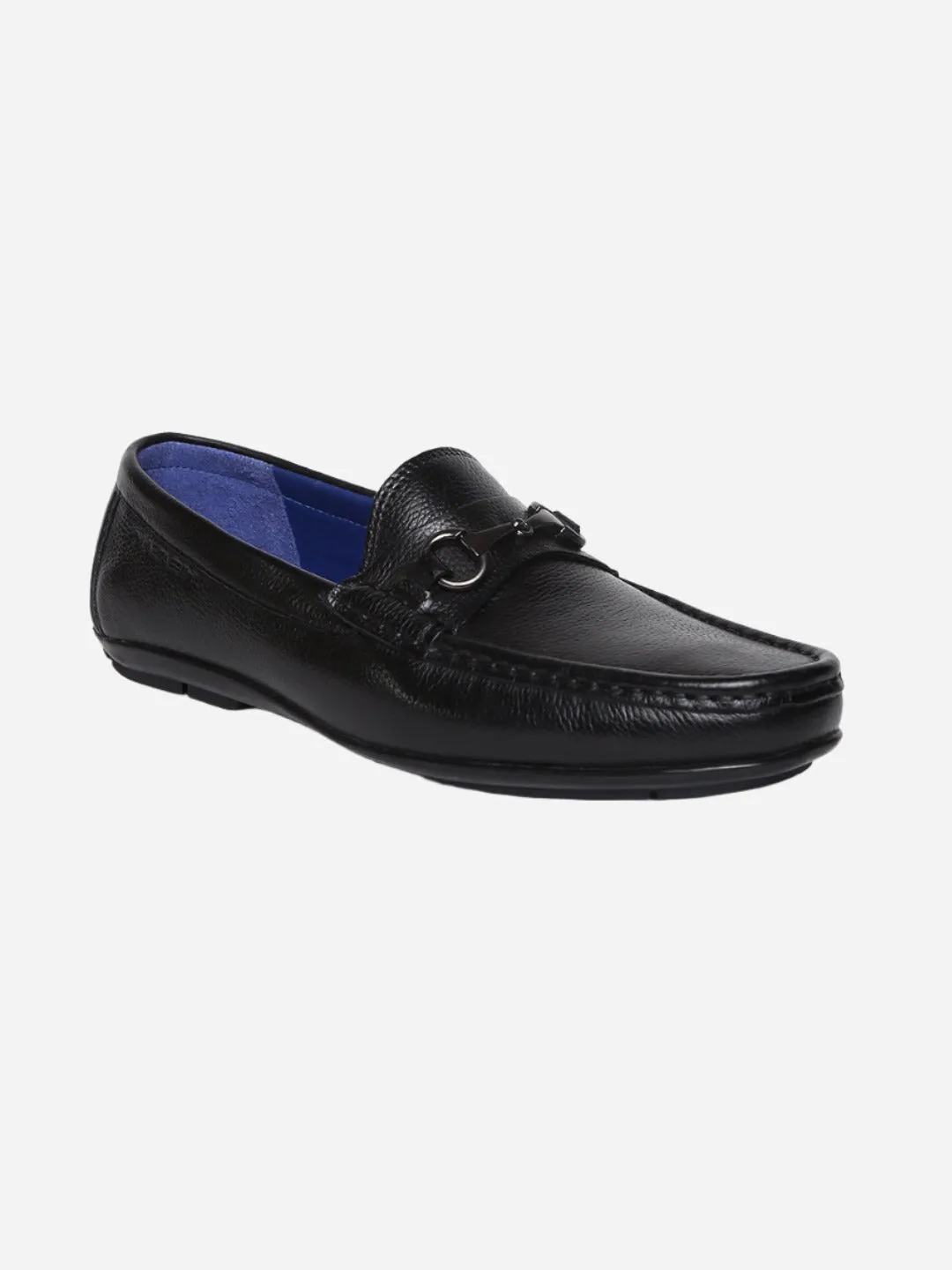Masabih Genuine Milled Leather Black Mocassin Shoes with Saddle Ornument for Men