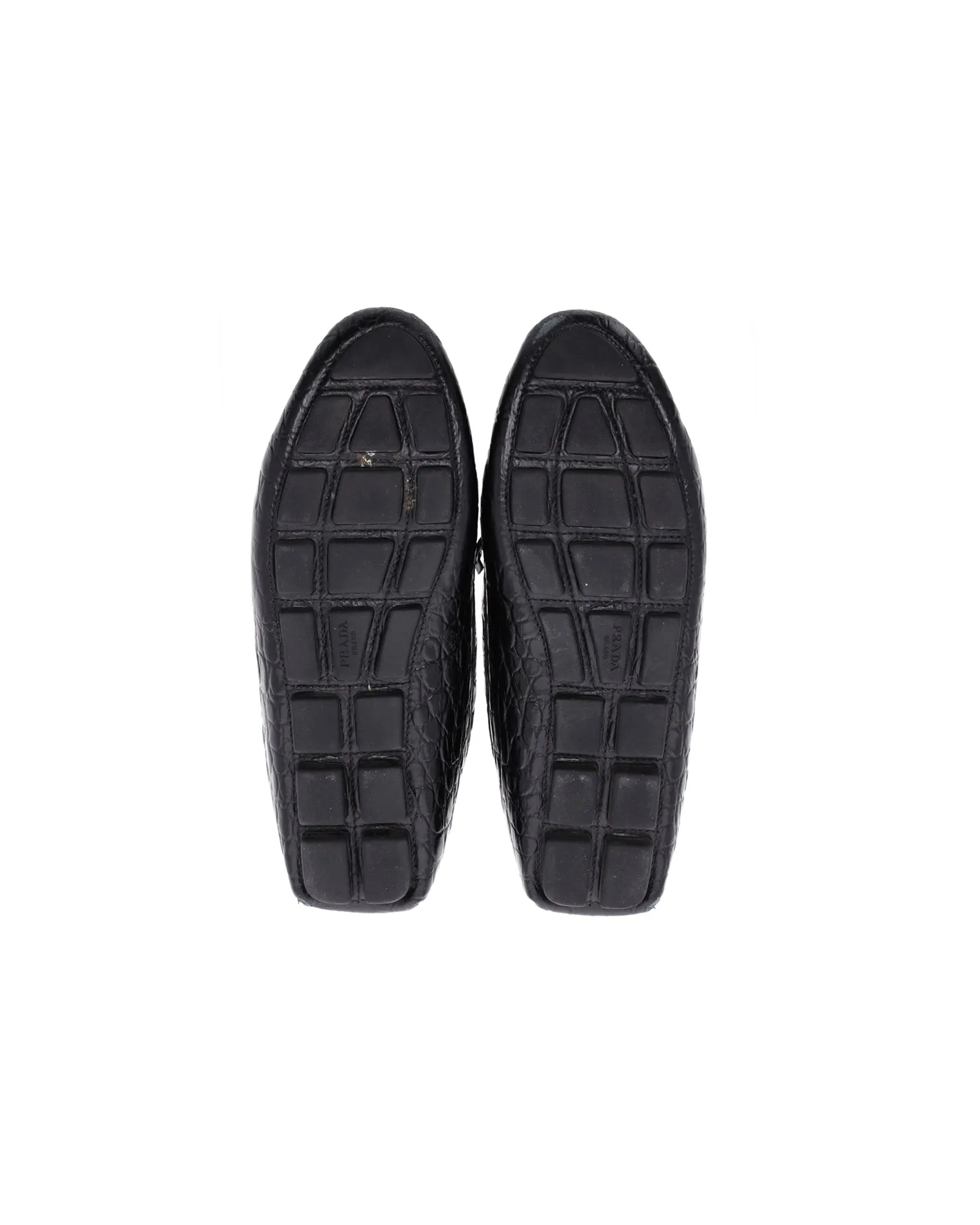 Prada Bow Loafers in Black Croc-Embossed Leather