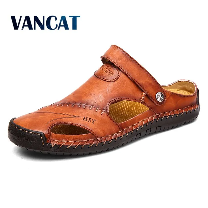 Summer Sandals Men Leather Classic Roman Sandals 2019 Slipper Outdoor Sneaker Beach Rubber Flip Flops Men Water Trekking Sandals